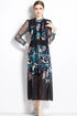 Gorgeous Floral Vintage Women's Maxi Dress, Mock Neck, Ruffled Trim, Long Sleeves, Chiffon Party, Cocktail, Festive Vestidos